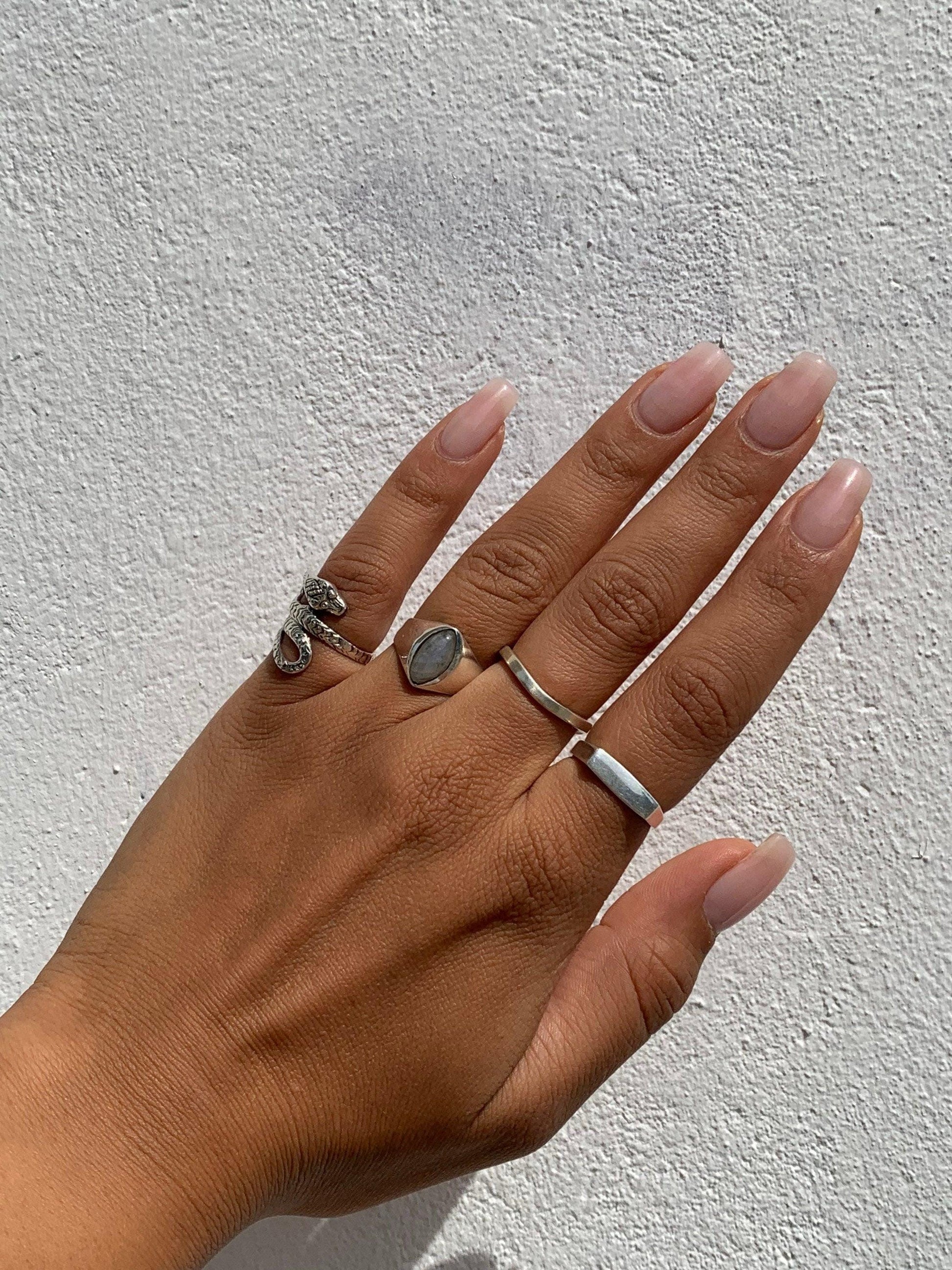 Minimalistischer, abgeflachter Silberring, 952 Sterling Silber