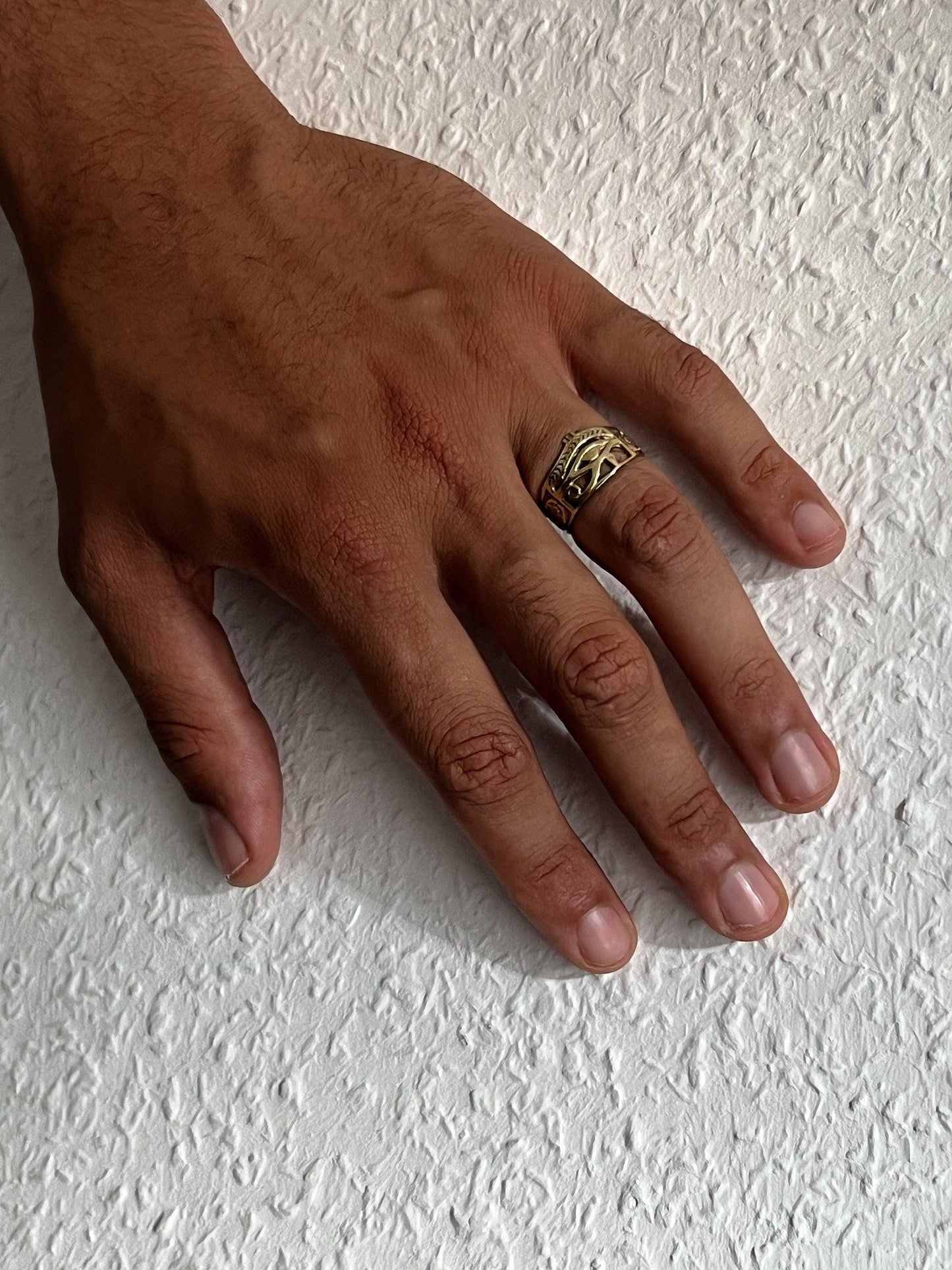 Symbolring mit Horusauge, Ankh & Skarabäus – Messing | Feine Handarbeit | Unisex - RA10/HO
