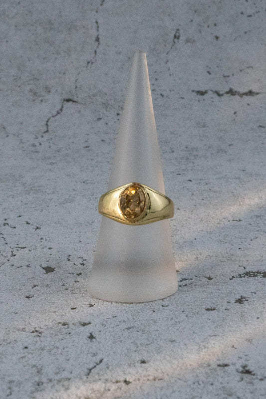 Citrin Siegelring Gold - Unisex - Ovaler Edelstein 12x6mm - Massives Messing - Stein des Erfolgs - Wasserfester Boho Ring - Naiza RSM2(Cit)