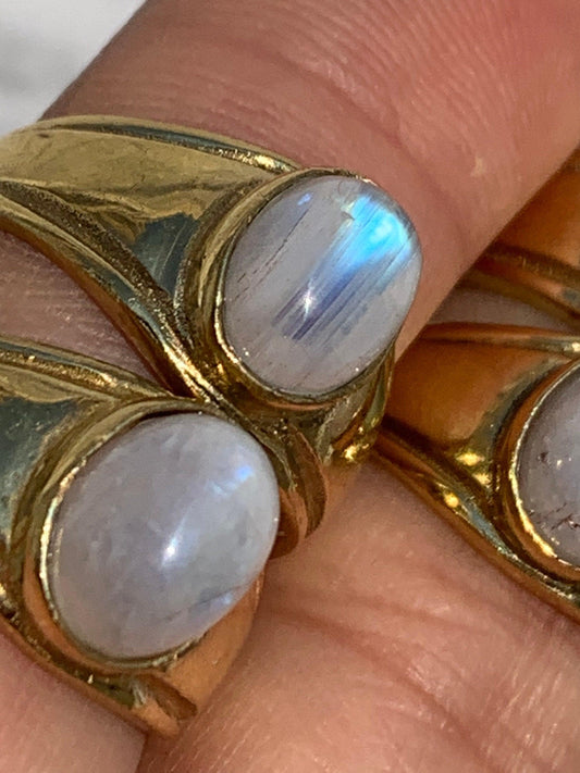 Mondstein Siegelring Gold Ovaler Edelstein 12x6mm Massives Messing Magisches Leuchten Wasserfester Boho Ring Vintage Naiza RSM2(Mon)