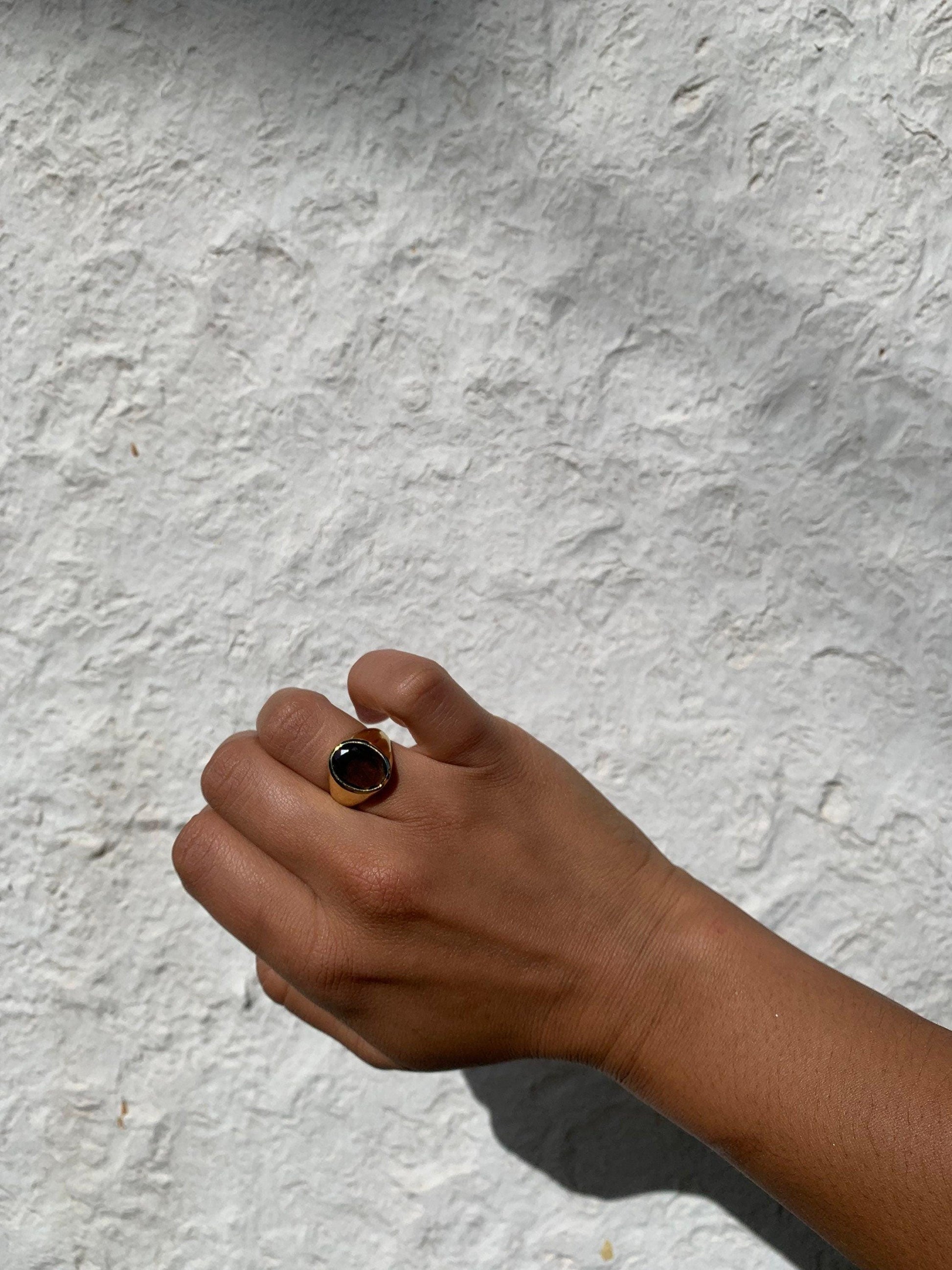 Siegelring mit großem Rauch Topaz, Ring mit Topaz, Unisex Ring RSL5 (top)