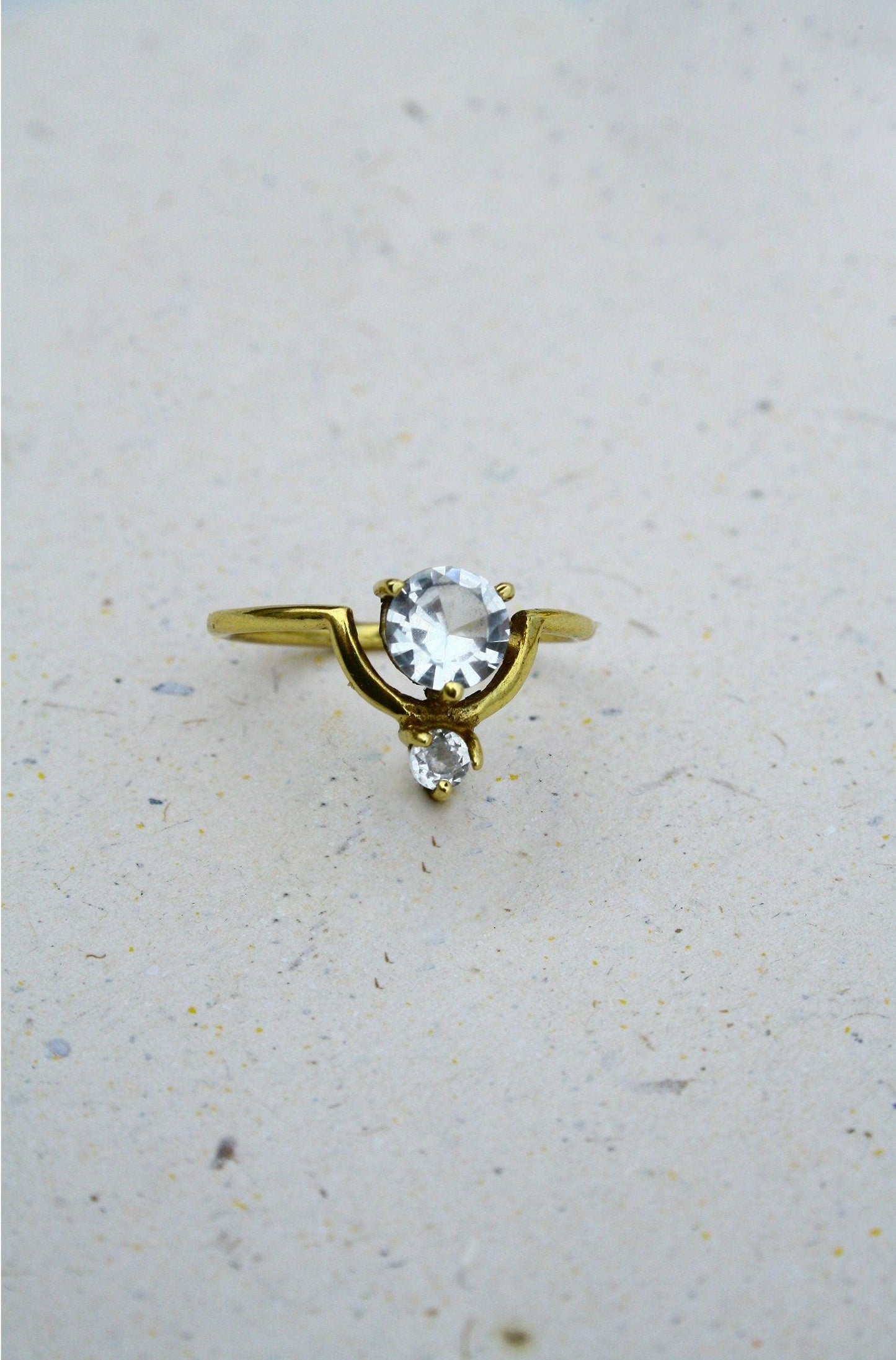 Doppelsteinring mit weißem Topas, Messingring mit Topas, edler Ring mit weißem Topas - RSM5