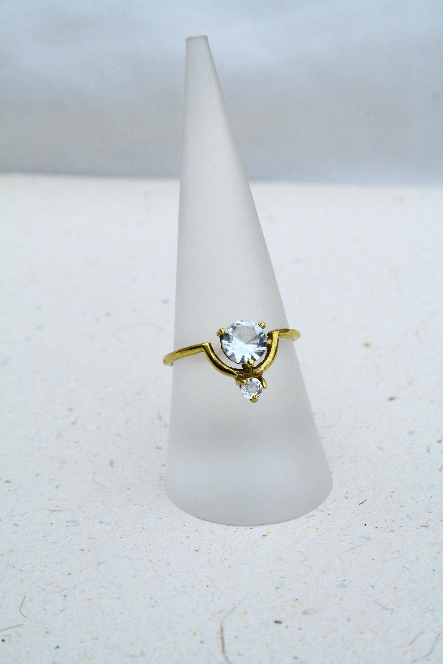 Doppelsteinring mit weißem Topas, Messingring mit Topas, edler Ring mit weißem Topas - RSM5