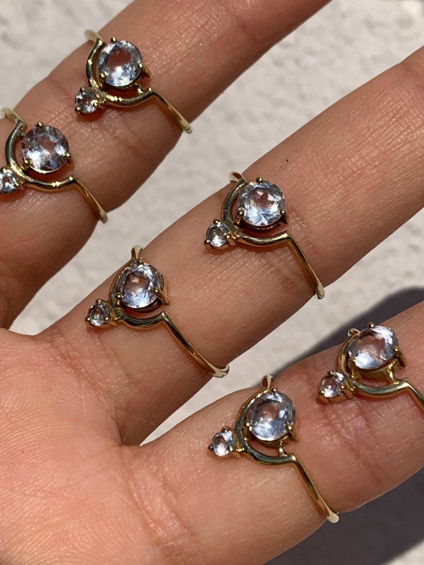 Doppelsteinring mit weißem Topas, Messingring mit Topas, edler Ring mit weißem Topas - RSM5