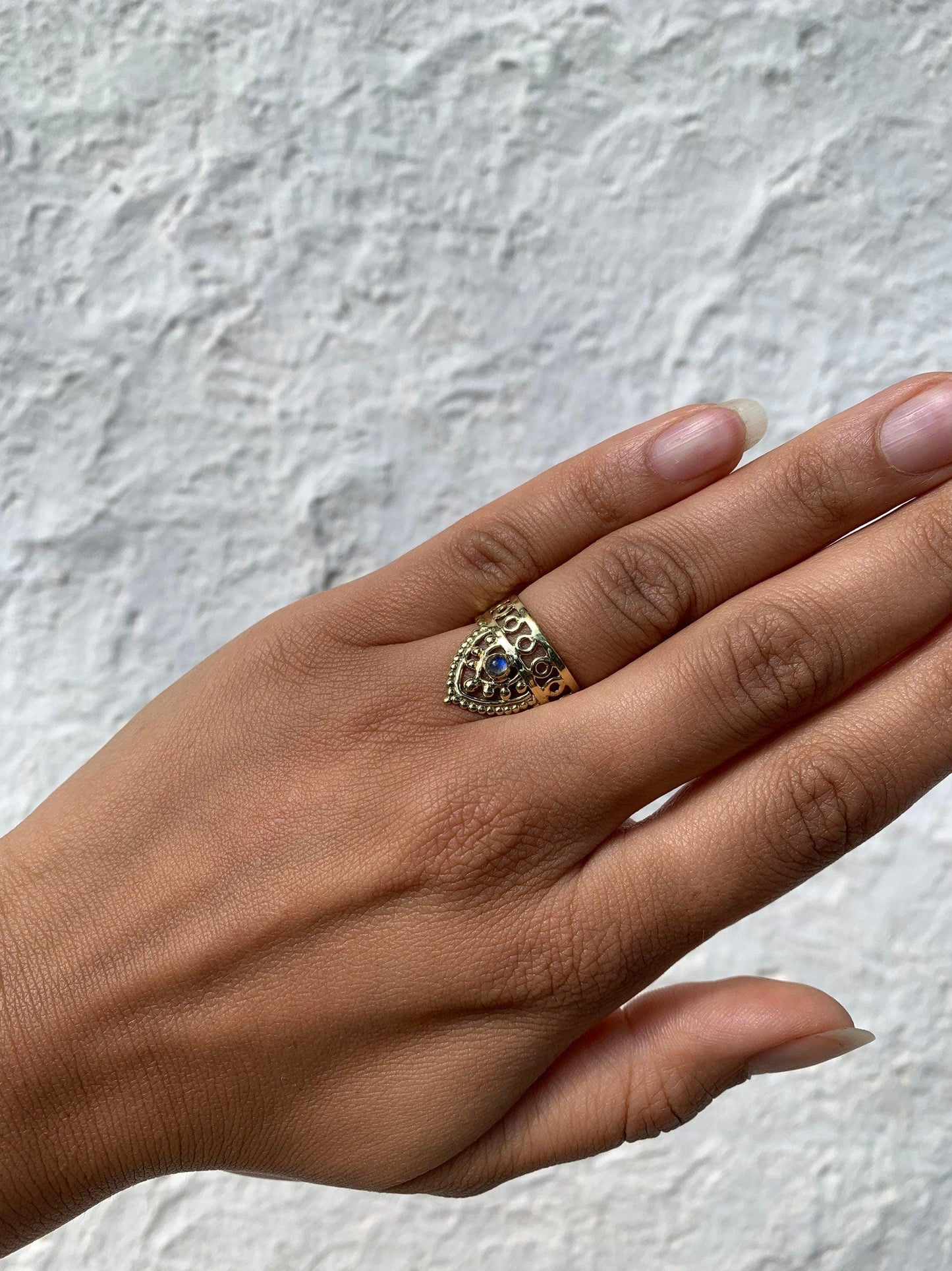 Messingring mit Labradorit, Handgemachter Schmuck, Ring mit Heilstein RSM12