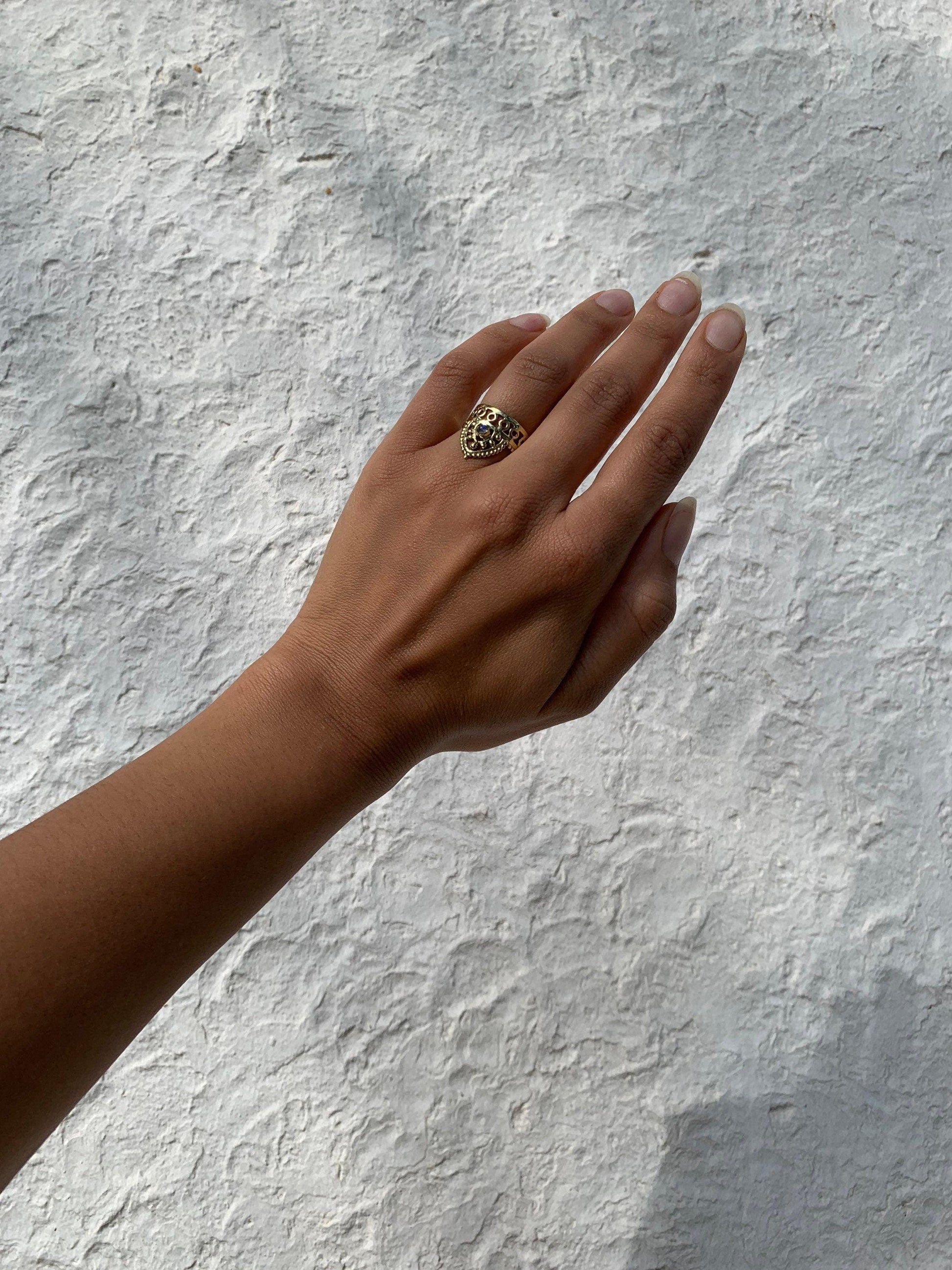Messingring mit Labradorit, Handgemachter Schmuck, Ring mit Heilstein RSM12