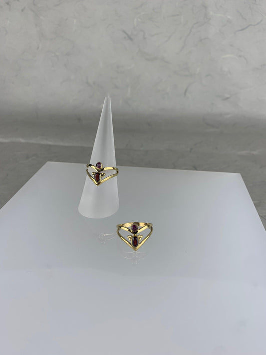 Messingring mit Granatstein, Edelsteinring, Messingring, Roter Granat - RSM9