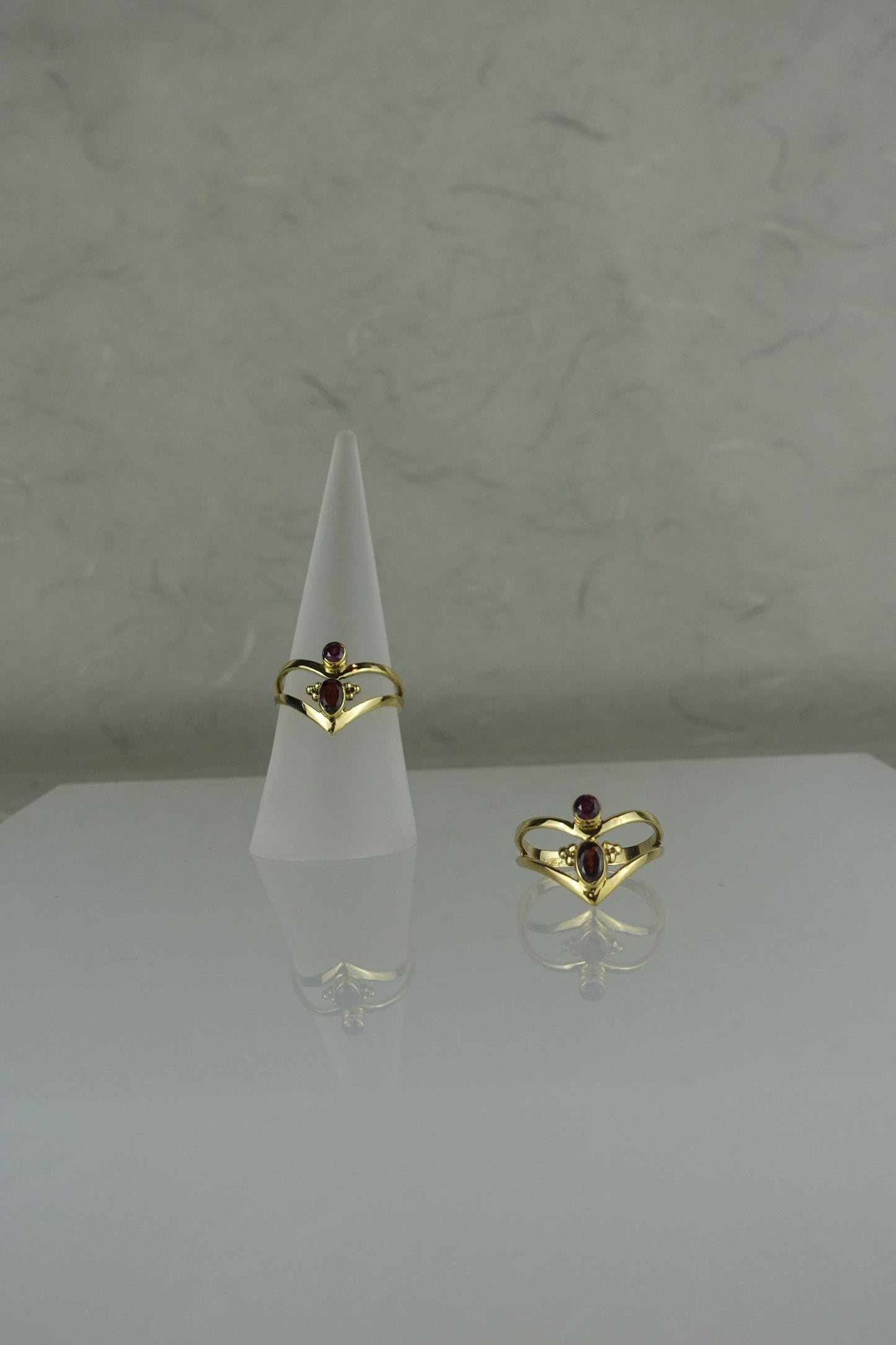 Messingring mit Granatstein, Edelsteinring, Messingring, Roter Granat - RSM9