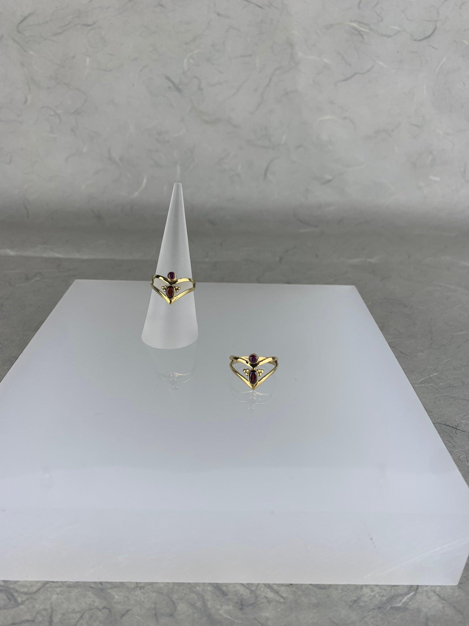 Messingring mit Granatstein, Edelsteinring, Messingring, Roter Granat - RSM9