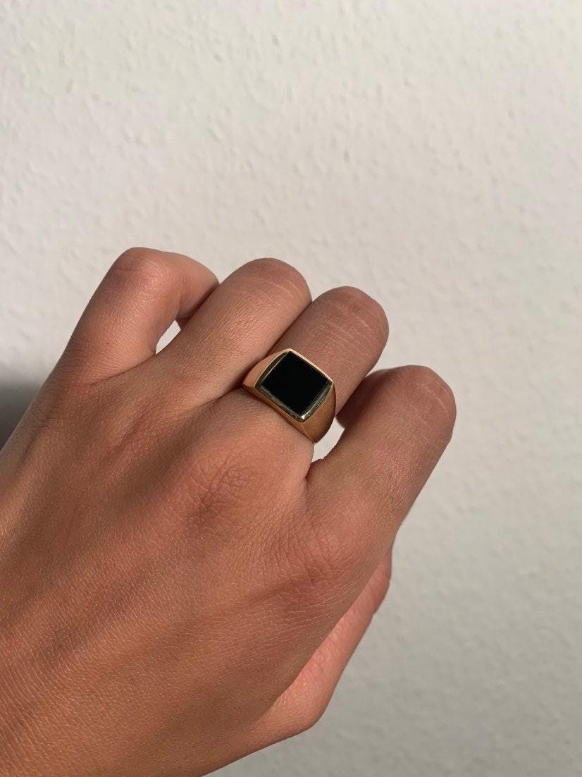 Ring mit quadratischem Onyx als Schmuckstein - Unisex - RSL6