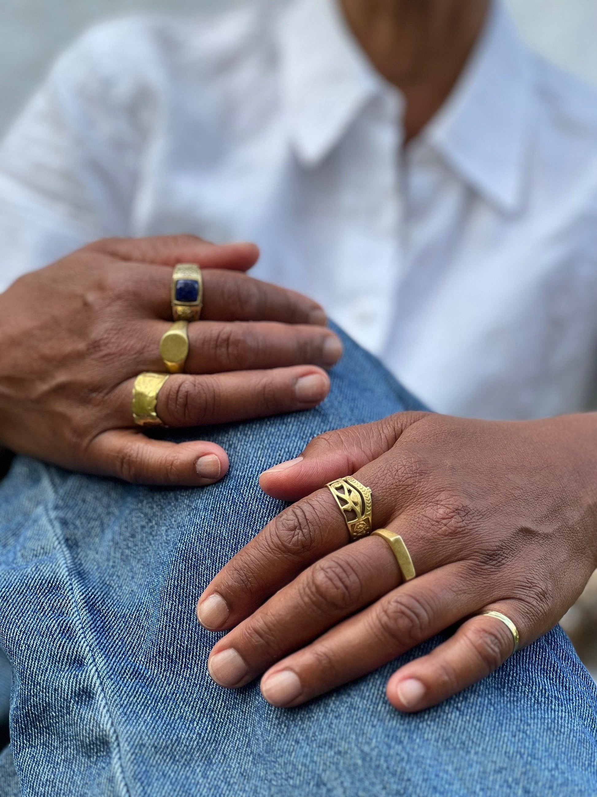 Symbolring mit Horusauge, Ankh & Skarabäus – Messing | Feine Handarbeit | Unisex - RA10/HO