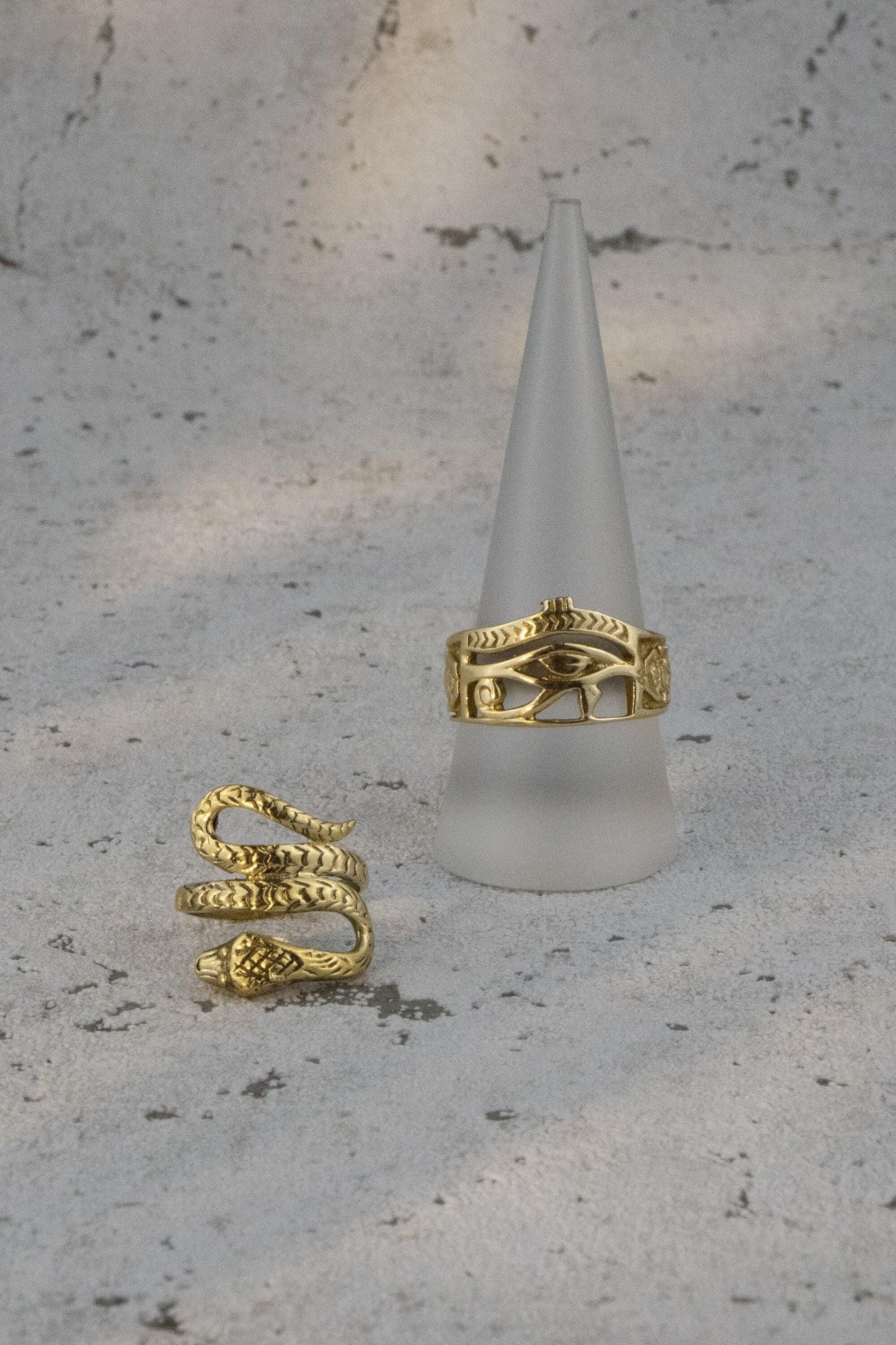 Symbolring mit Horusauge, Ankh & Skarabäus – Messing | Feine Handarbeit | Unisex - RA10/HO