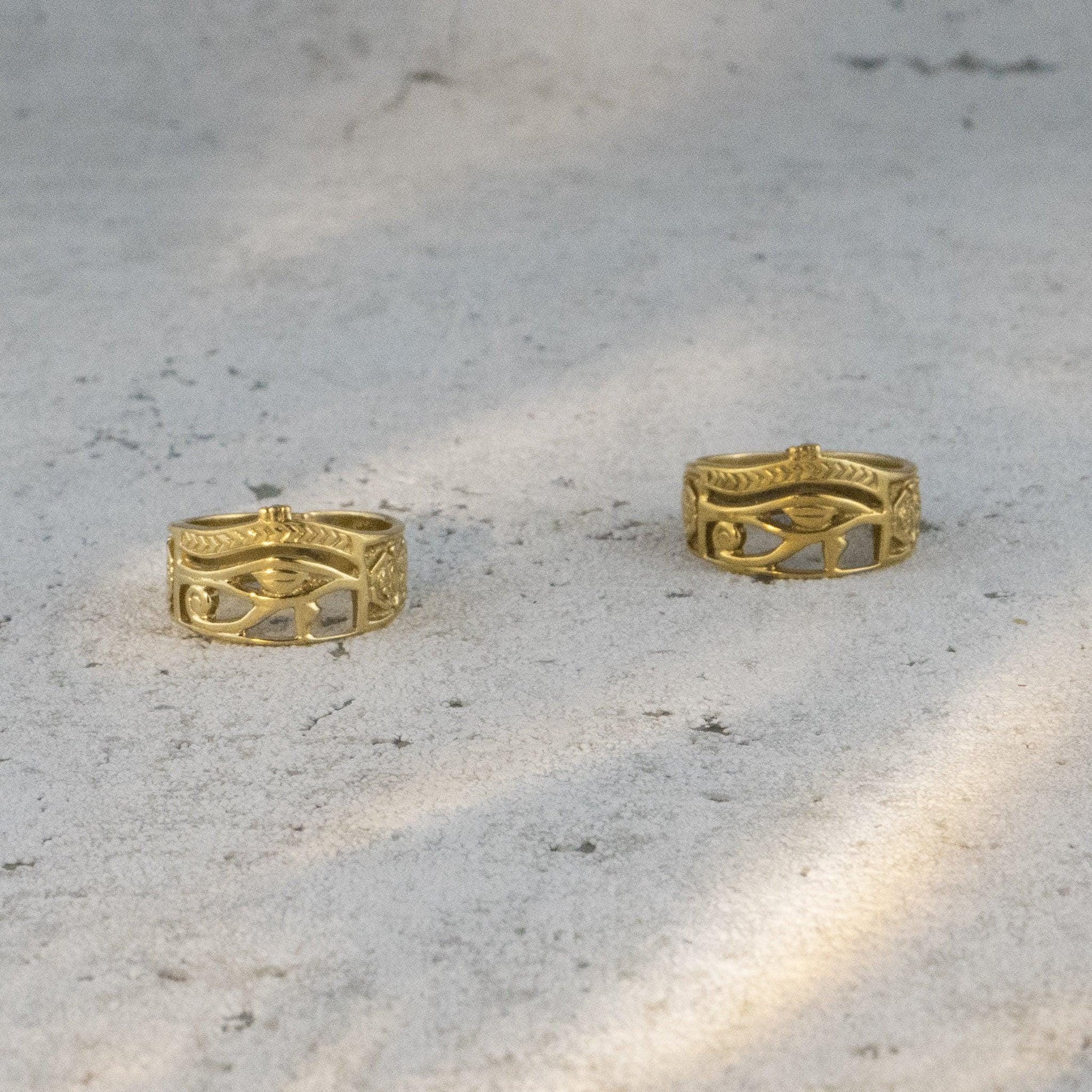 Symbolring mit Horusauge, Ankh & Skarabäus – Messing | Feine Handarbeit | Unisex - RA10/HO