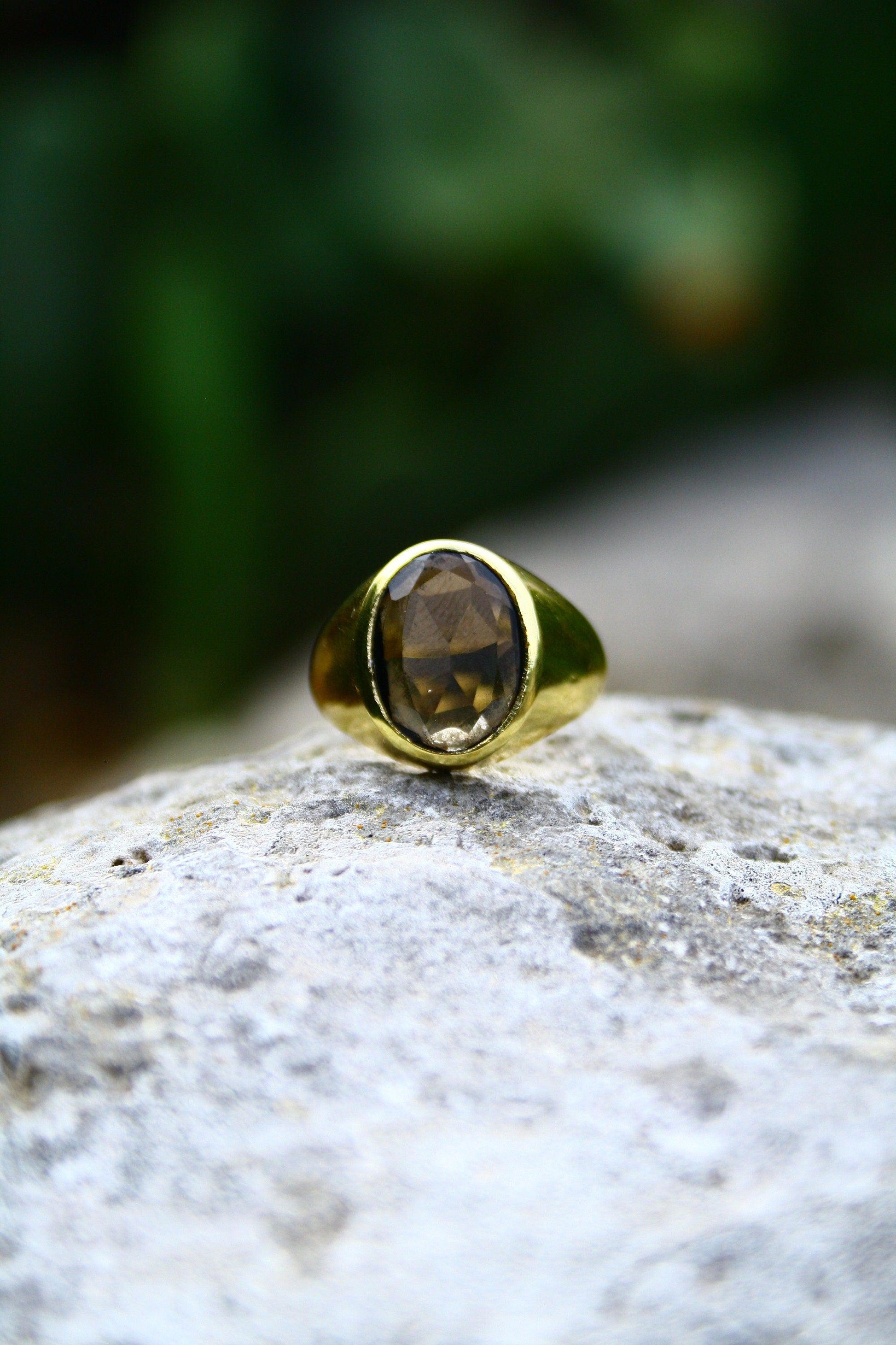 Siegelring mit großem Rauch Topaz, Ring mit Topaz, Unisex Ring RSL5 (top)