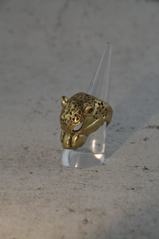 Dicker Gepardenkopf Ring, Großer Messingring, Statementring - RA4