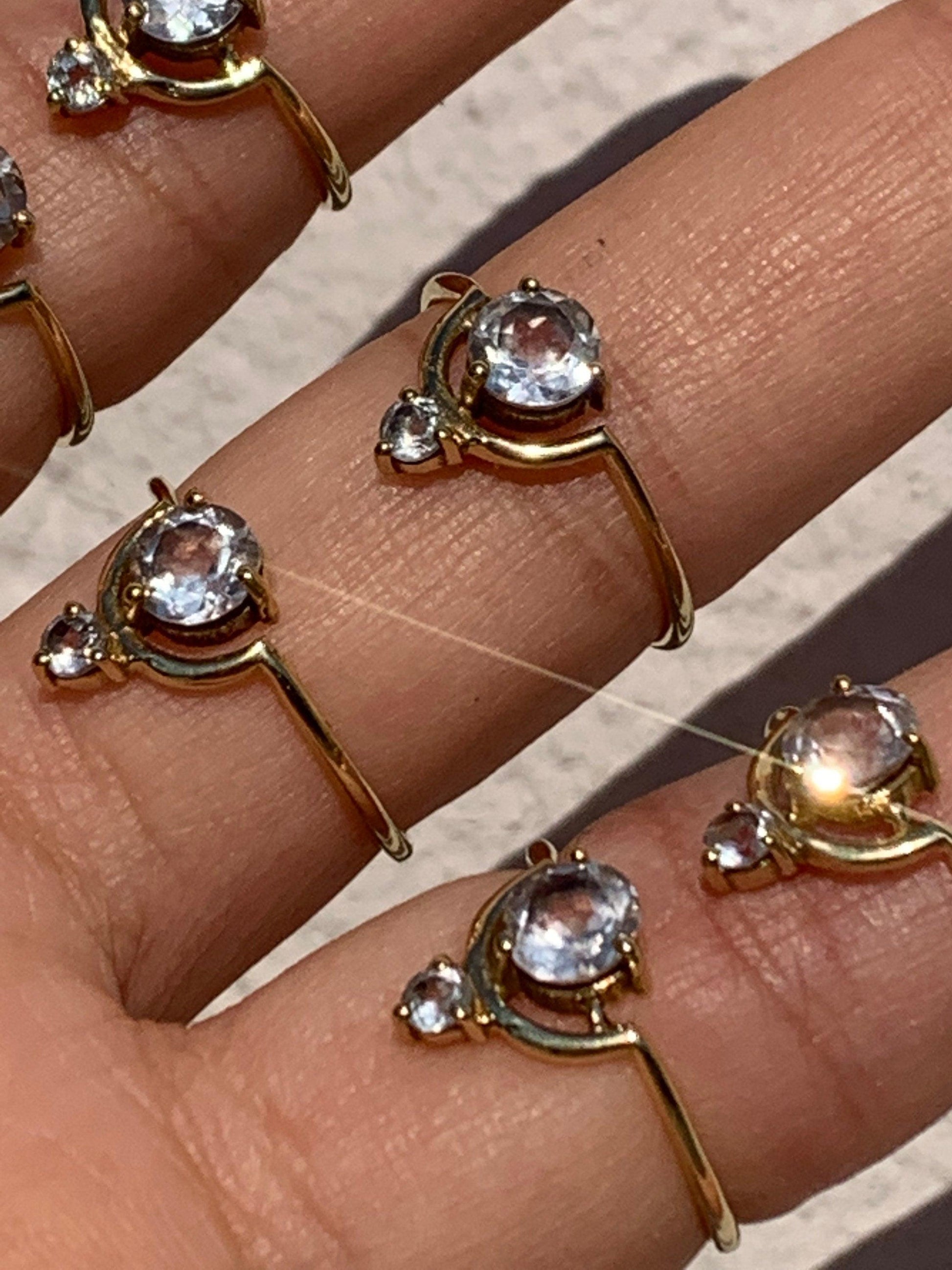 Doppelsteinring mit weißem Topas, Messingring mit Topas, edler Ring mit weißem Topas - RSM5