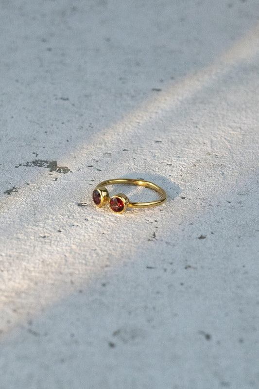 Messingring mit rotem Granat, Granatschmuck, Granatstein, Echtsteinschmuck, Handgemacht