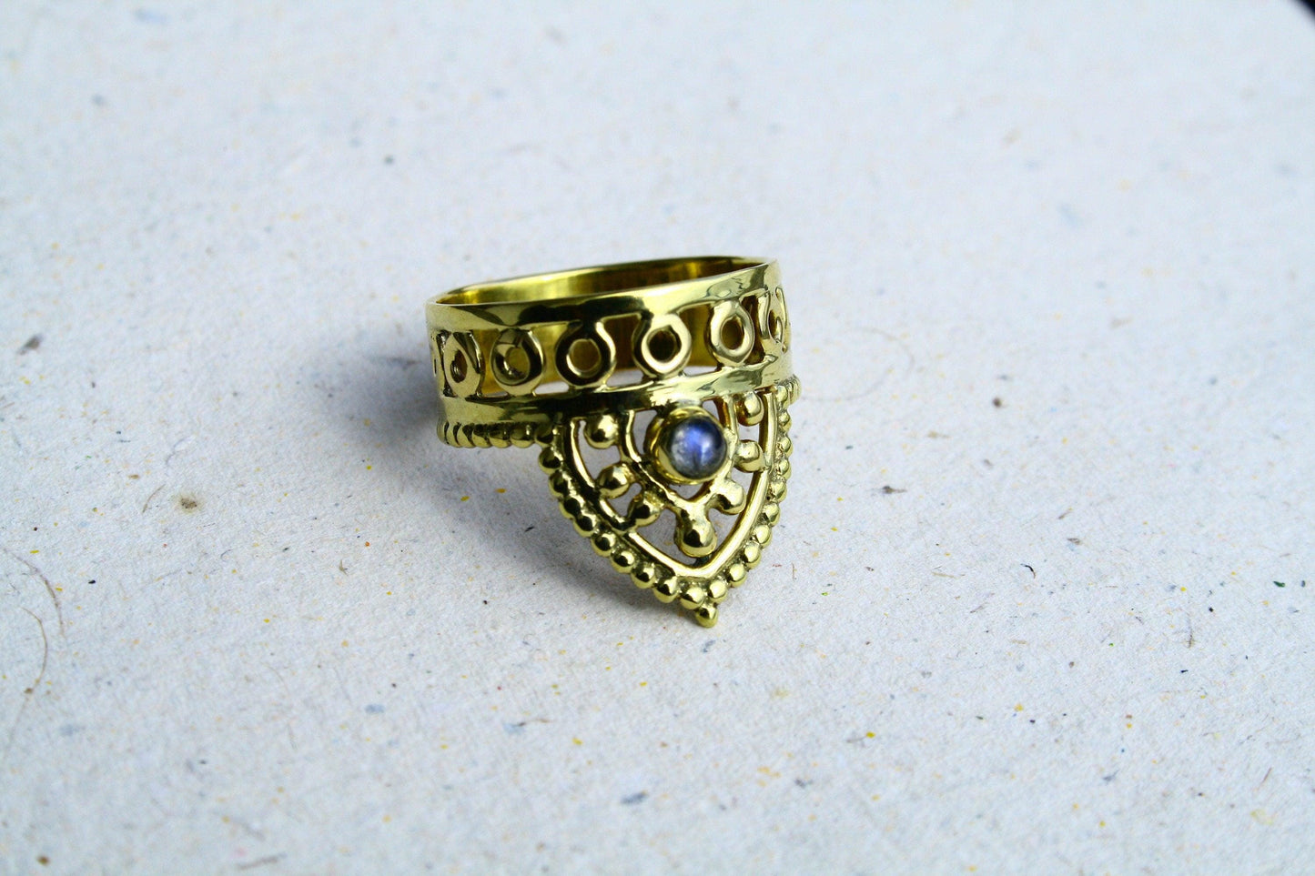 Messingring mit Labradorit, Handgemachter Schmuck, Ring mit Heilstein RSM12