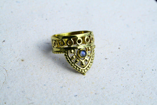 Messingring mit Labradorit, Handgemachter Schmuck, Ring mit Heilstein RSM12