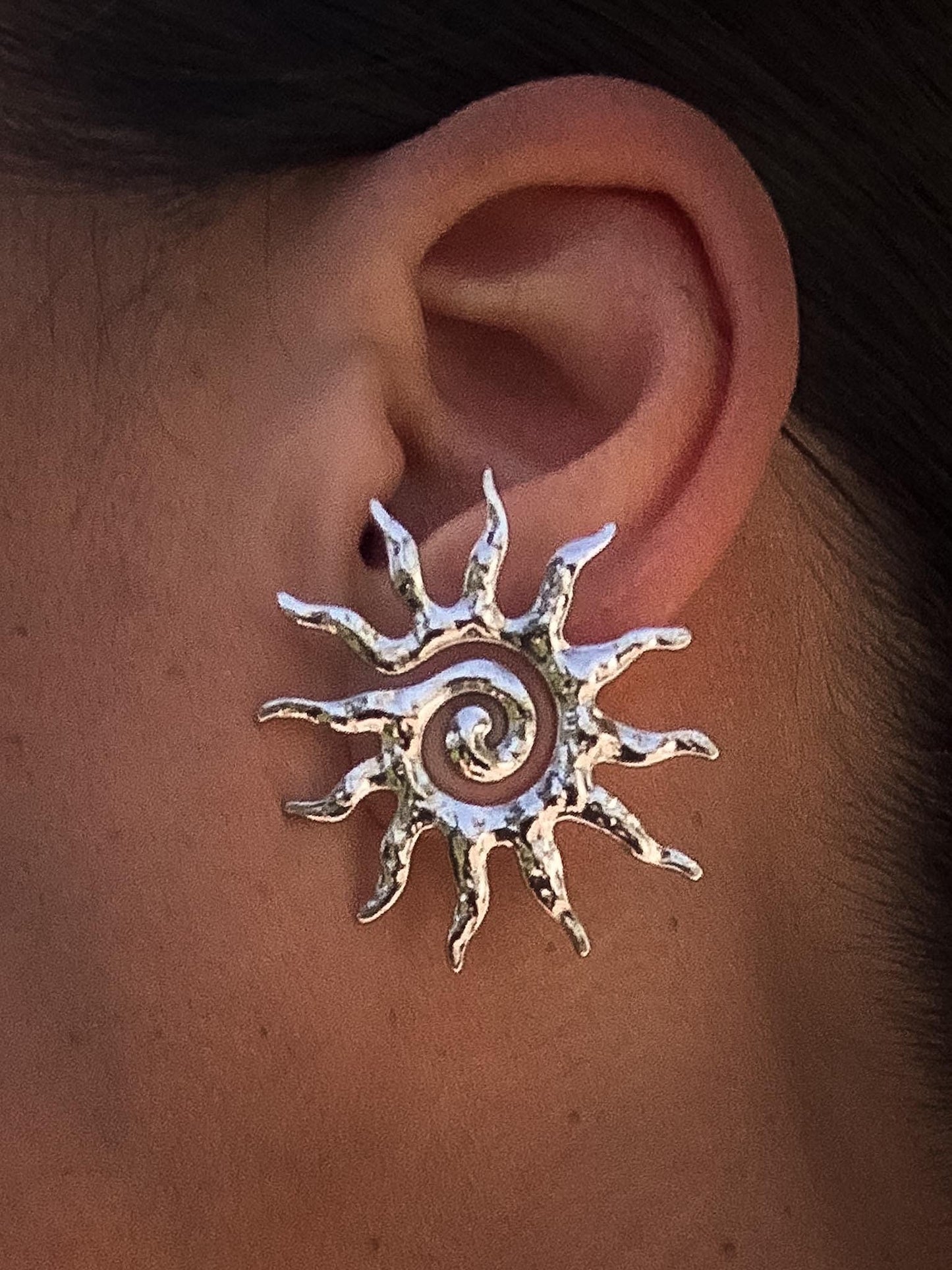 Sun Earrings Silver, Stainless Steel Sun Hoops, Lightweight Statement Earrings, Elegant Silver Earrings, Minimalist Waterproof Jewelry Gift