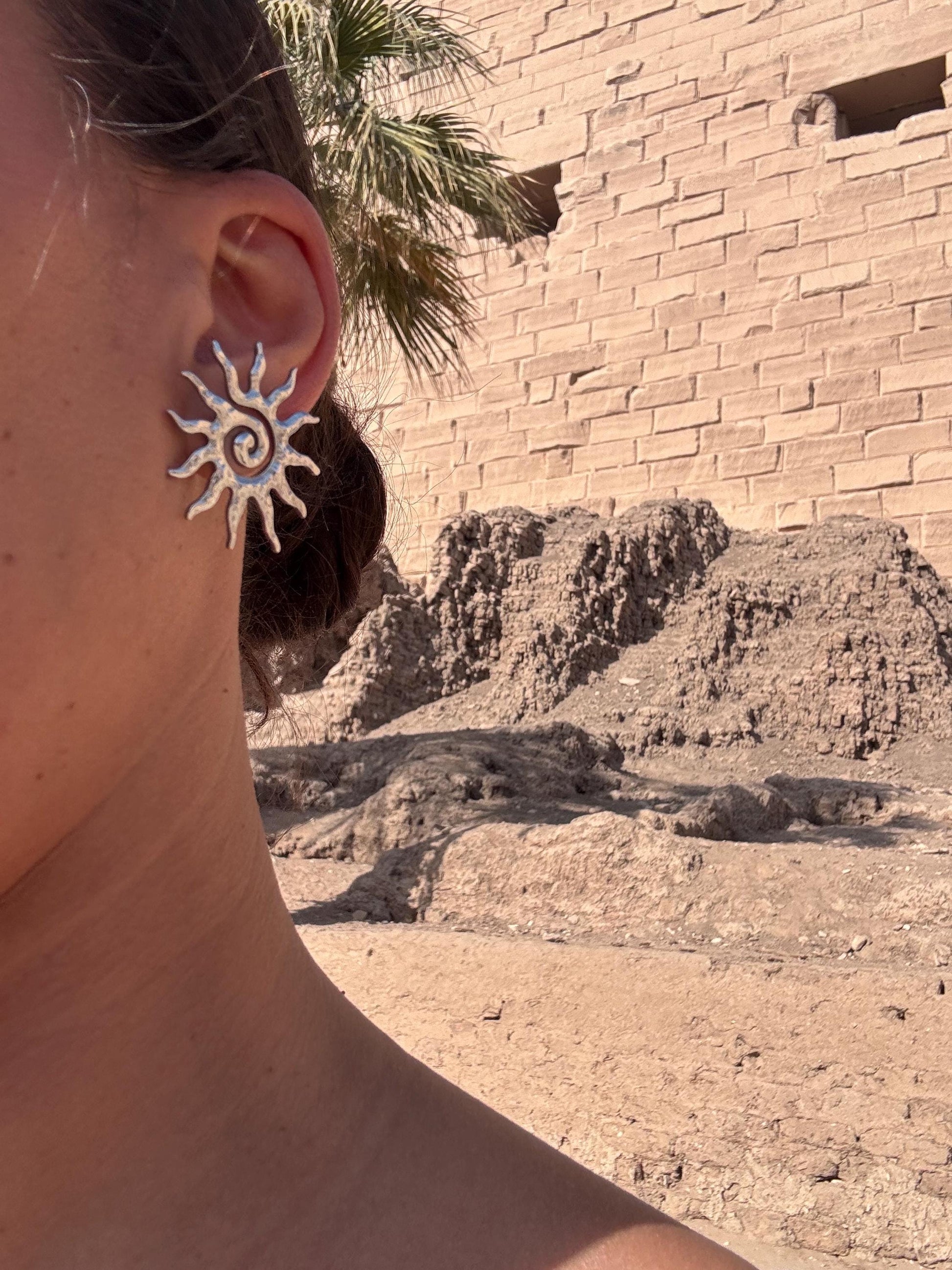 Sun Earrings Silver, Stainless Steel Sun Hoops, Lightweight Statement Earrings, Elegant Silver Earrings, Minimalist Waterproof Jewelry Gift