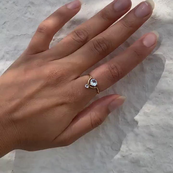 Doppelsteinring mit weißem Topas, Messingring mit Topas, edler Ring mit weißem Topas - RSM5