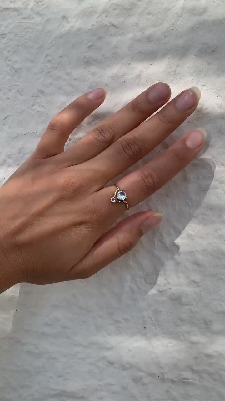 Doppelsteinring mit weißem Topas, Messingring mit Topas, edler Ring mit weißem Topas - RSM5