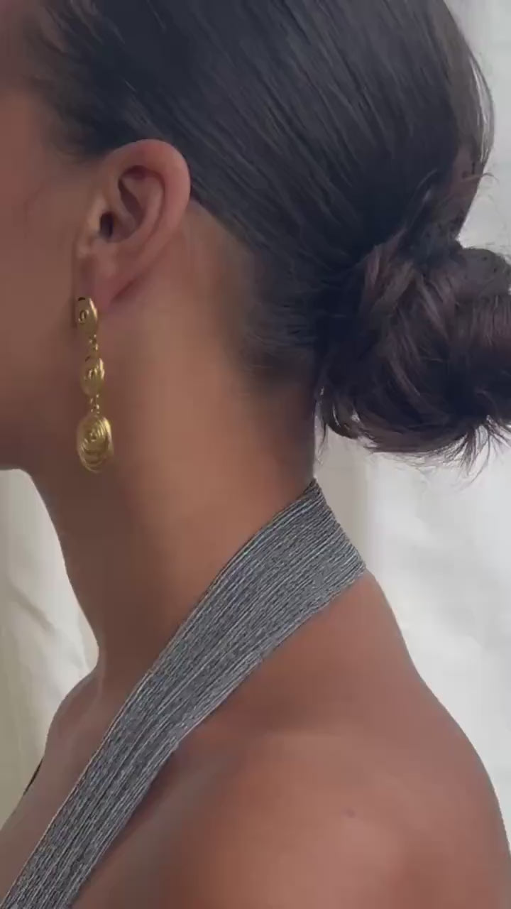 Lange Ohrringe Gold, Edelstahl 14k vergoldet, Strukturierte Statement Ohrringe, Leichte Drop Earrings - EL1