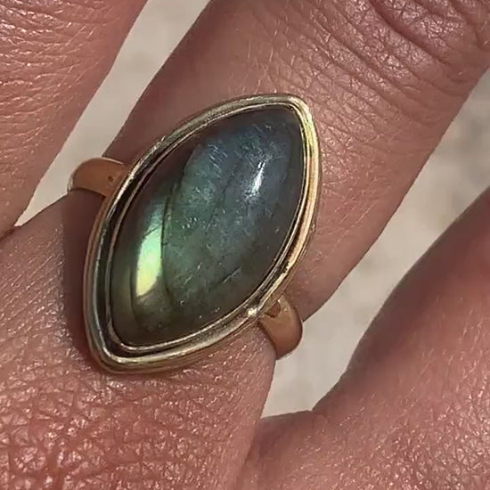 Labradorit Statement Ring Gold - Massives Messing Handgefertigt - Magischer Blaustich - Wasserfester Boho Edelsteinring - RSL1 _lab