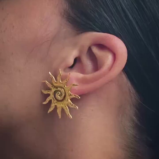 Sun Earrings Gold, Stainless Steel 18k Gold Plated, Lightweight Statement Earrings, Elegant Sun Hoops, Minimalist Waterproof Jewelry Gift