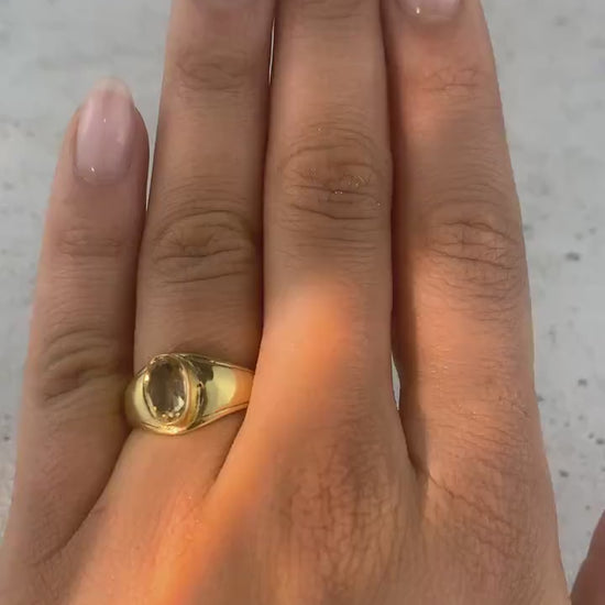 Citrin Siegelring Gold - Unisex - Ovaler Edelstein 12x6mm - Massives Messing - Stein des Erfolgs - Wasserfester Boho Ring - Naiza RSM2_Cit)