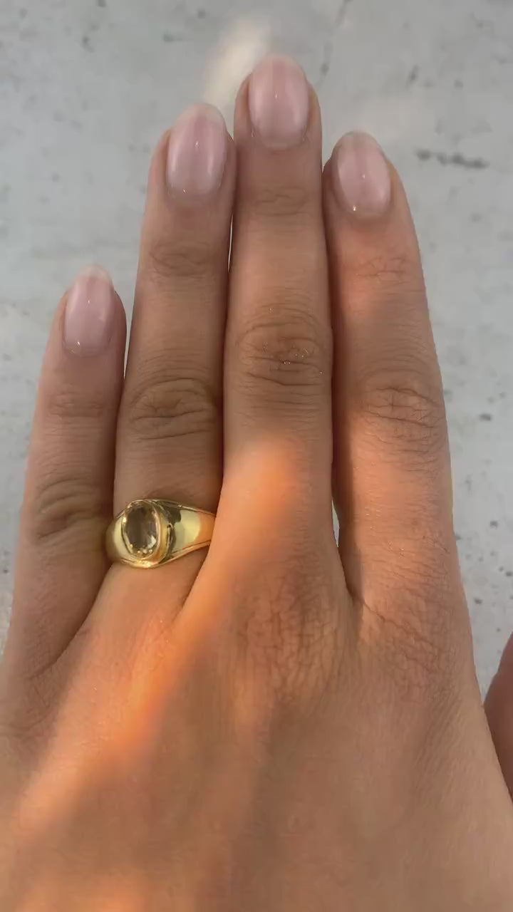 Citrin Siegelring Gold - Unisex - Ovaler Edelstein 12x6mm - Massives Messing - Stein des Erfolgs - Wasserfester Boho Ring - Naiza RSM2_Cit)