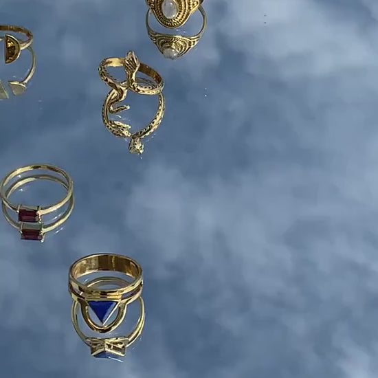 Mondsteinring aus Messing, Ring mit Verzierung, Messingschmuck, Echtsteinring - RSM14