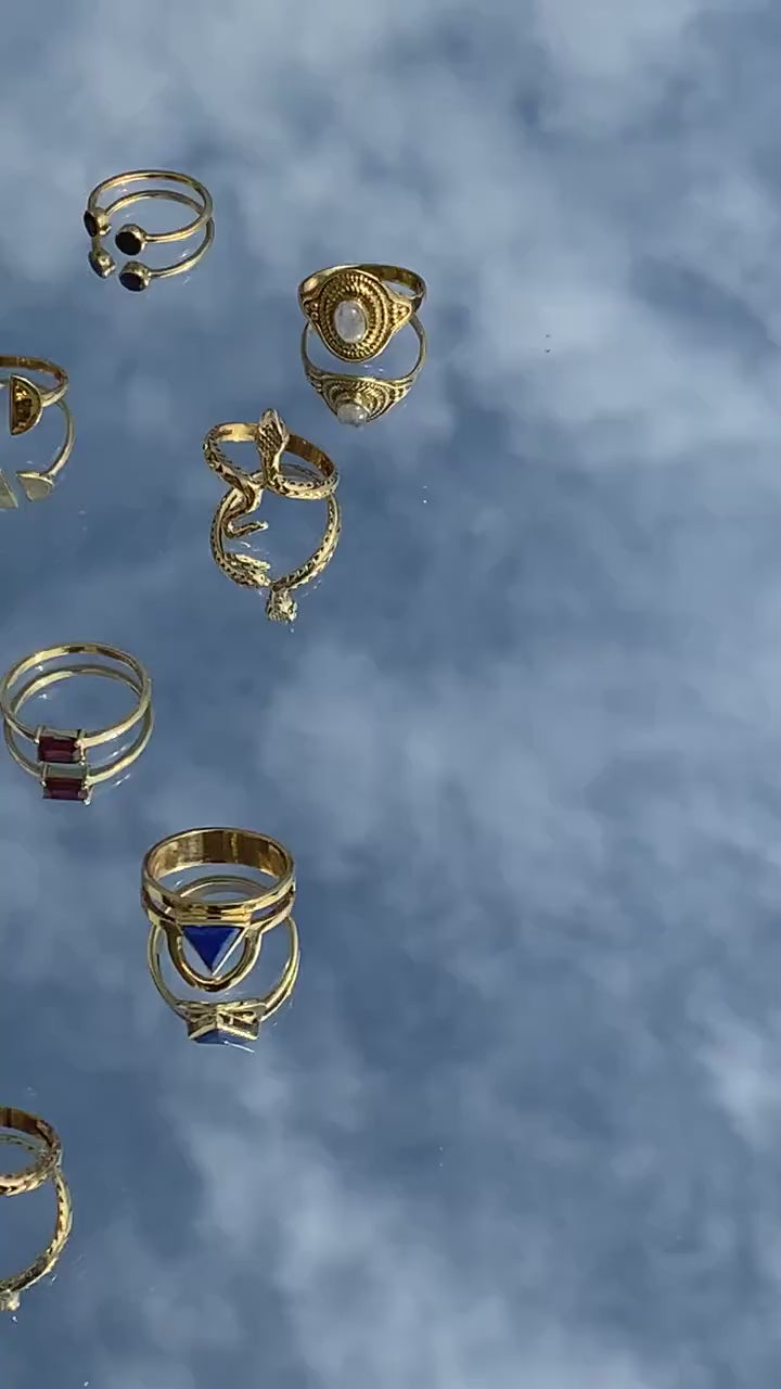 Mondsteinring aus Messing, Ring mit Verzierung, Messingschmuck, Echtsteinring - RSM14