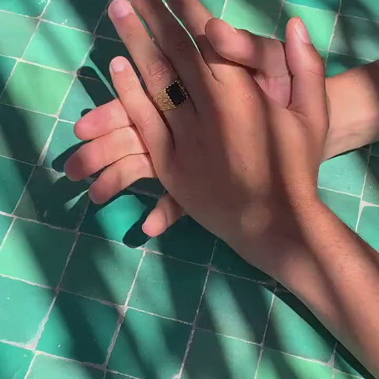 Verzierter Siegelring mit schwarzem Onyx, Unisex Ring, Unisex - RSL2